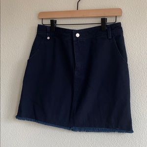 Honey Belle Dark Blue Denim Skirt w/ Frayed Hem